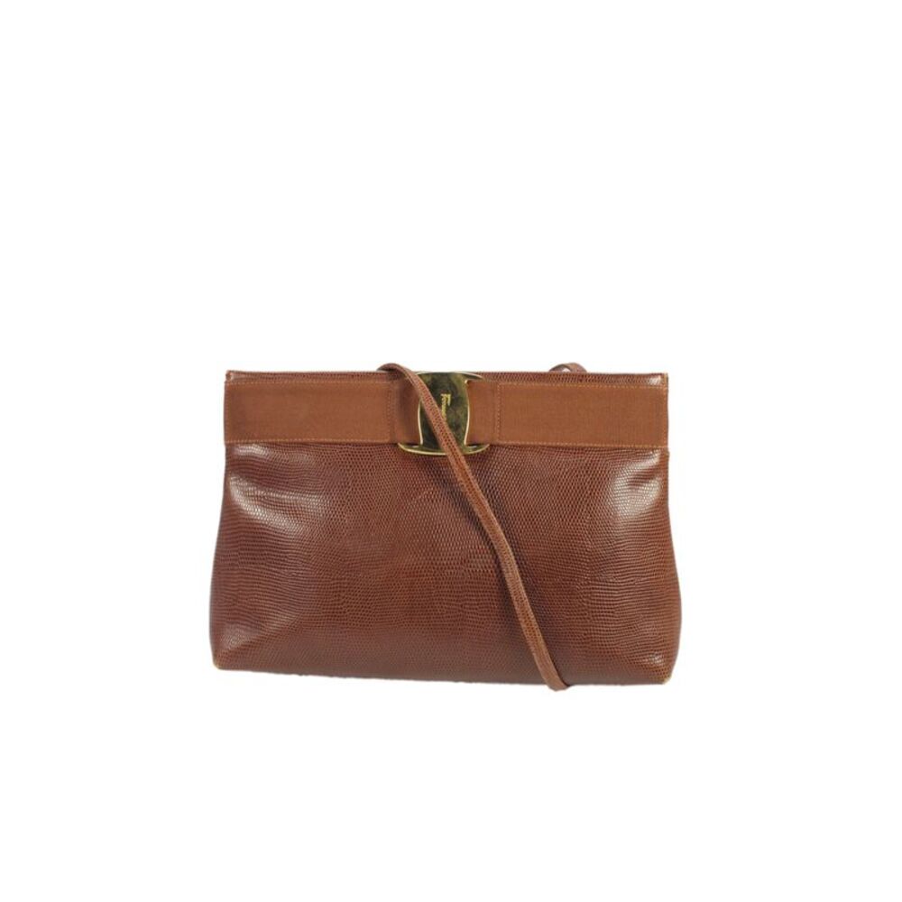 Salvatore Ferragamo Women's  Leather Lizard  Vara Bow  shoulder Handbag Brown